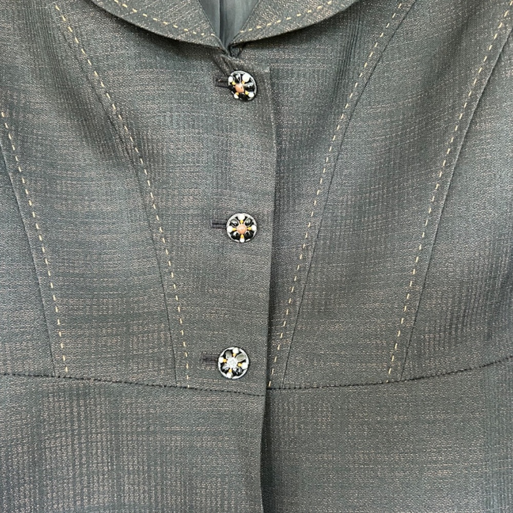 Nine West Classic Skirt Suit, Black Rust Woven Peplum with Stitching, Size 6 - Picture 3 of 16